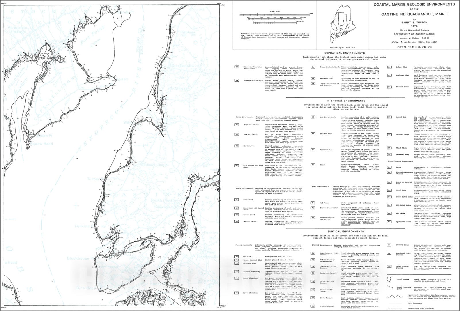 Map : Coastal Marine Geologic Environments of the Castine NE [Castine 7.5'] Quadrangle, Maine, 1976 Cartography Wall Art :
