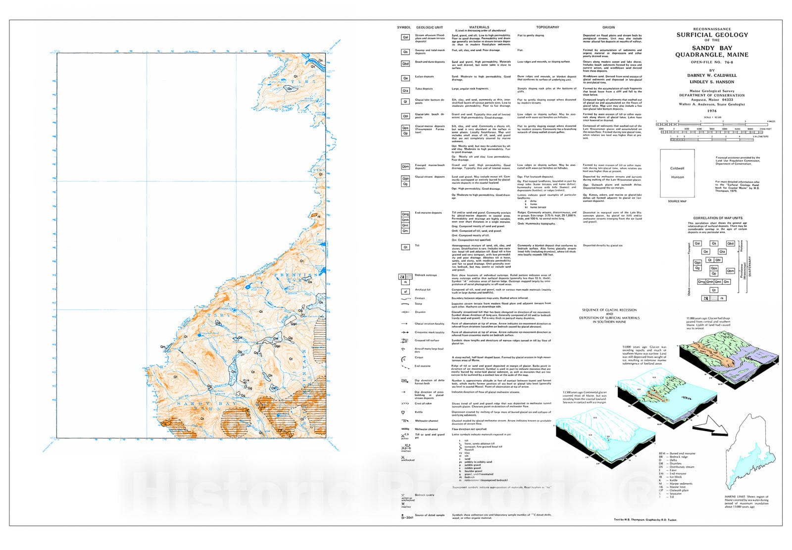 Map : Reconnaissance Surficial Geology of the Sandy Bay 15' Quadrangle, Maine, 1976 Cartography Wall Art :