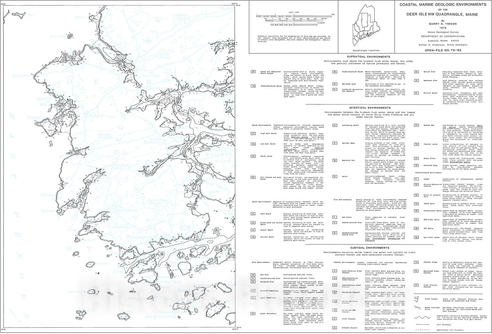 Map : Coastal Marine Geologic Environments of the Deer Isle NW [Deer Isle 7.5'] Quadrangle, Maine, 1976 Cartography Wall Art :
