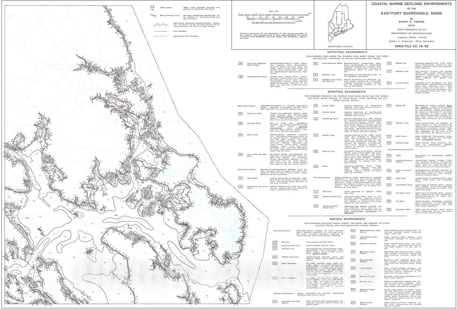 Map : Coastal Marine Geologic Environments in the Eastport Quadrangle, Maine, 1976 Cartography Wall Art :