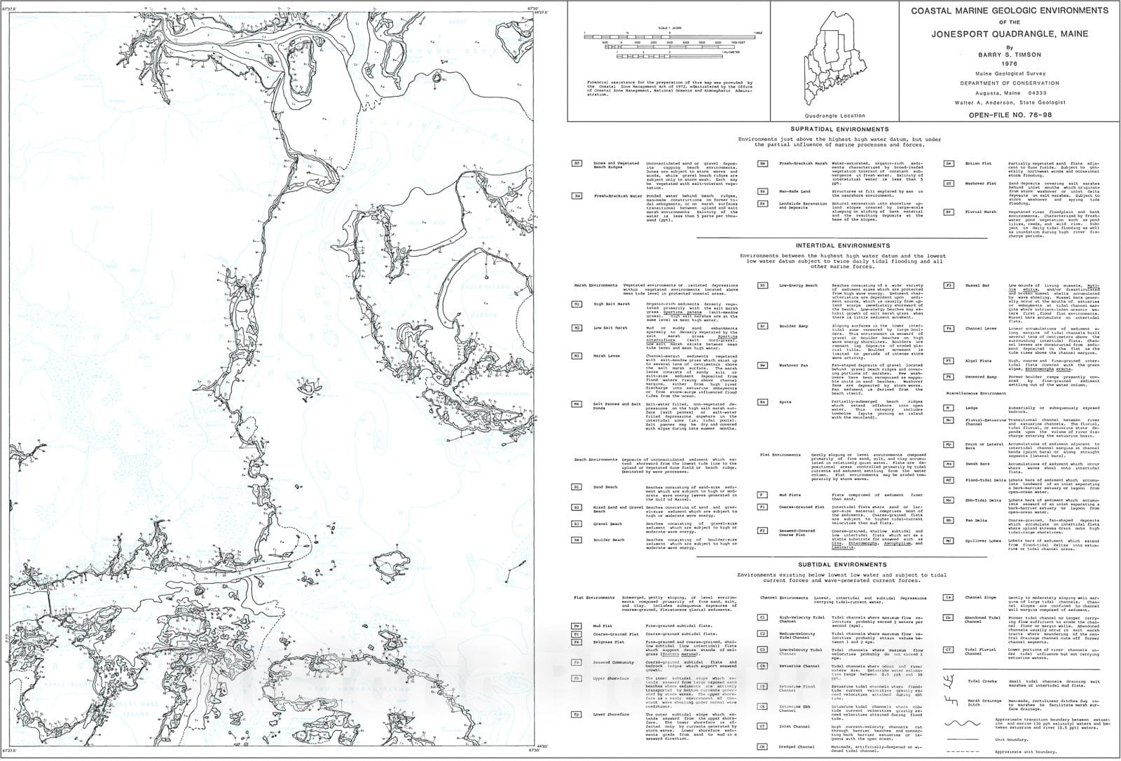 Map : Coastal Marine Geologic Environments in the Jonesport Quadrangle, Maine, 1976 Cartography Wall Art :