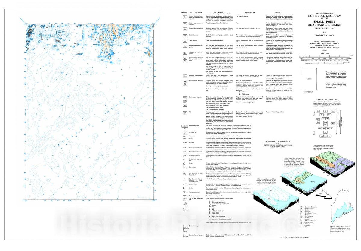 Map : Reconnaissance Surficial Geology of the Small Point 15' Quadrangle, Maine, 1977 Cartography Wall Art :