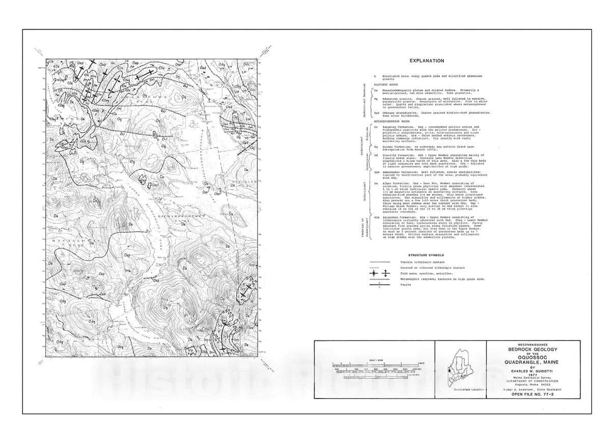 Map : The geology of the Oquossoc 15' quadrangle, west central Maine, 1977 Cartography Wall Art :