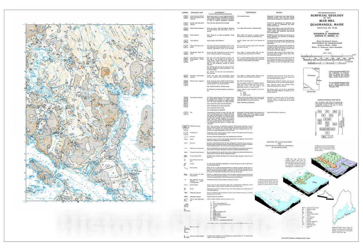 Map : Reconnaissance Surficial Geology of the Blue Hill 15' Quadrangle, Maine, 1977 Cartography Wall Art :