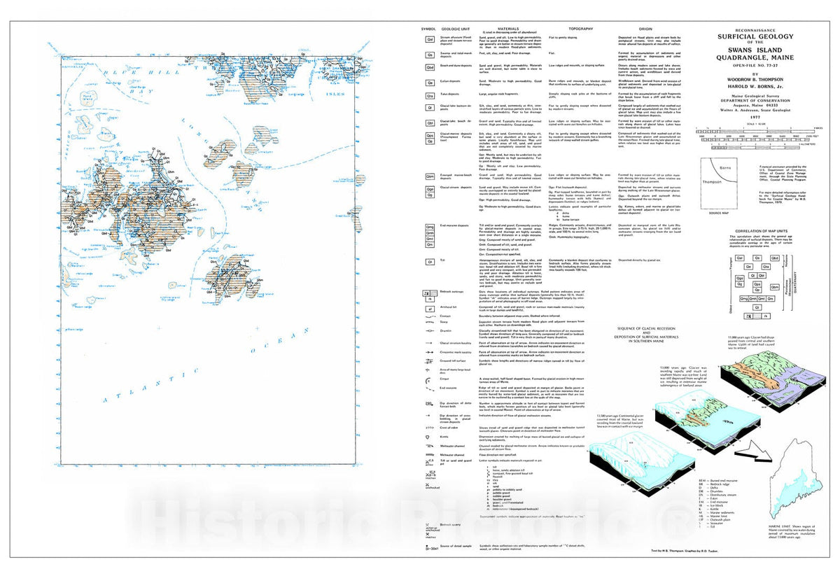 Map : Reconnaissance Surficial Geology of the Swans Island 15' Quadrangle, Maine, 1977 Cartography Wall Art :