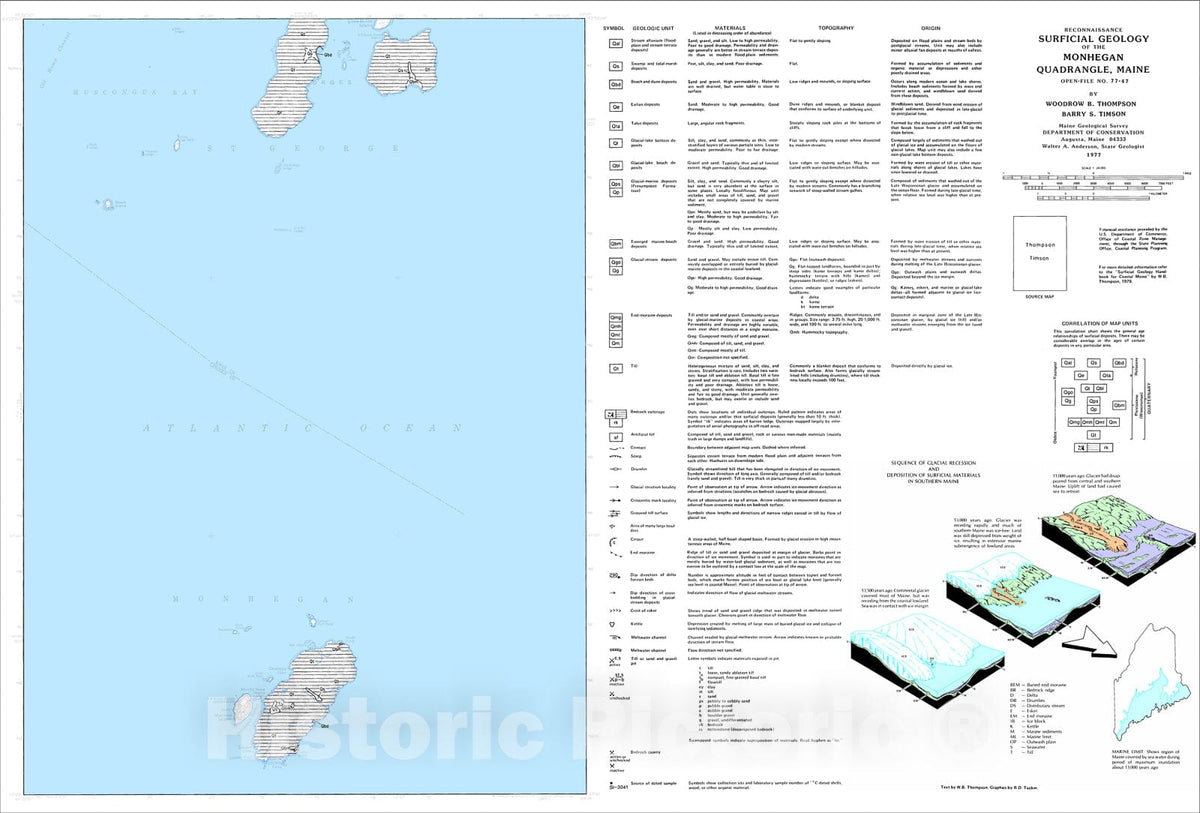 Map : Reconnaissance Surficial Geology of the Monhegan Quadrangle, Maine, 1977 Cartography Wall Art :