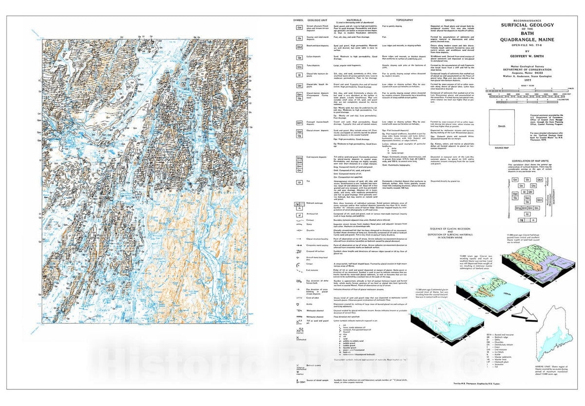 Map : Reconnaissance Surficial Geology of the Bath 15' Quadrangle, Maine, 1977 Cartography Wall Art :