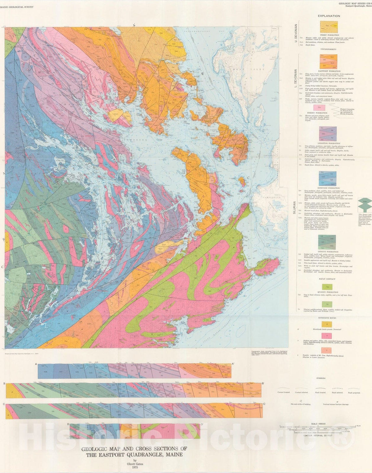 Map : Geologic map and cross sections of the Eastport 15' quadrangle, Washington County, Maine, 1977 Cartography Wall Art :