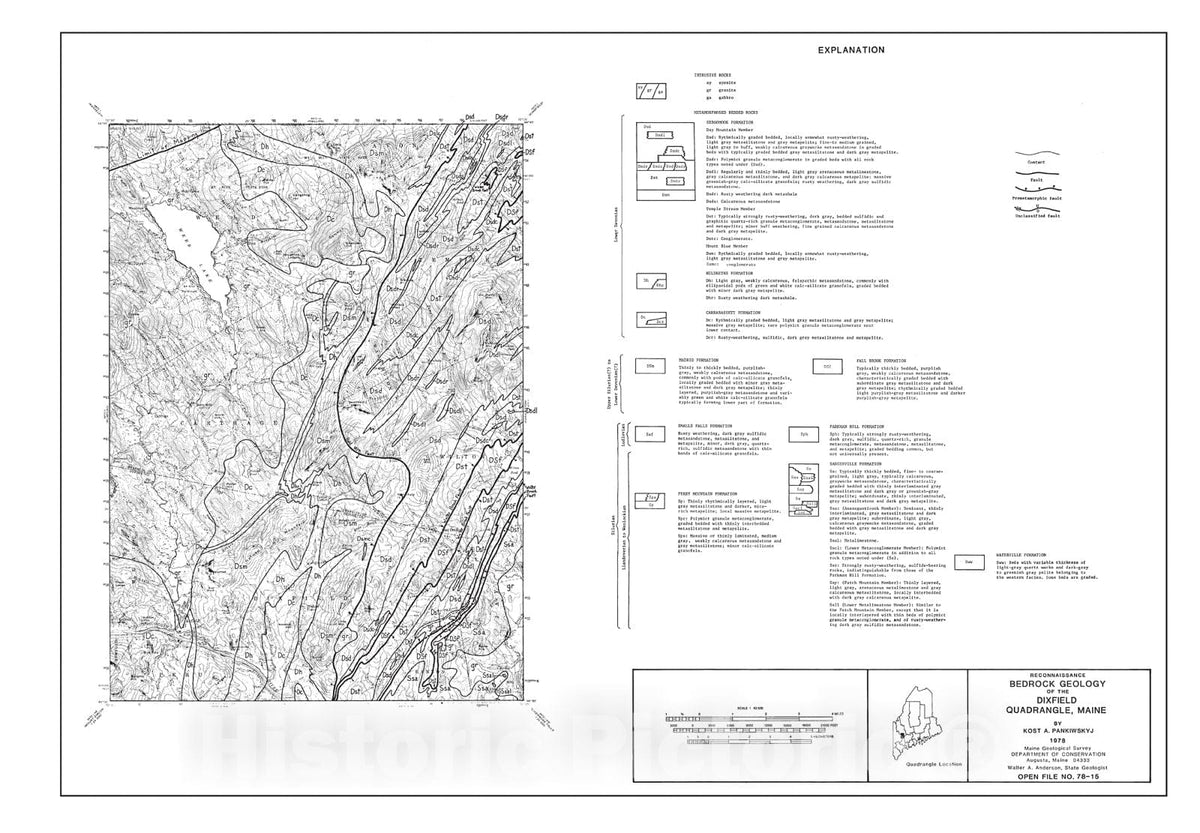 Map : Reconnaissance Bedrock Geology of the Dixfield 15' Quadrangle, Maine, 1978 Cartography Wall Art :