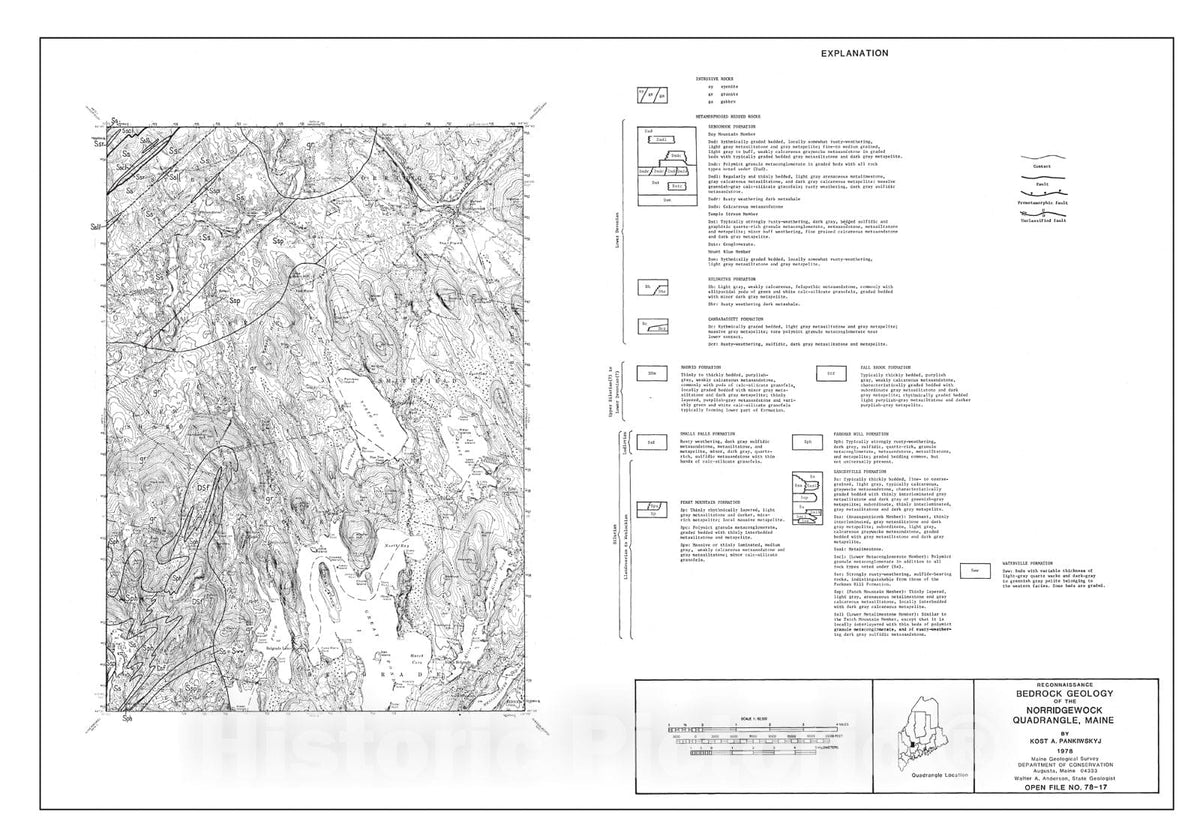 Map : Reconnaissance Bedrock Geology of the Norridgewock Quadrangle, Maine, 1978 Cartography Wall Art :