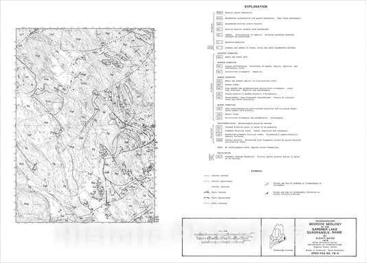 Map : Reconnaissance Bedrock Geology of the Gardner Lake 15' Quadrangle, Maine, 1978 Cartography Wall Art :