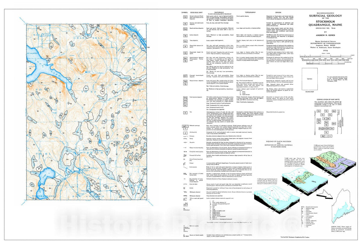 Map : Reconnaissance Surficial Geology of the Stockholm 15' Quadrangle, Maine, 1978 Cartography Wall Art :