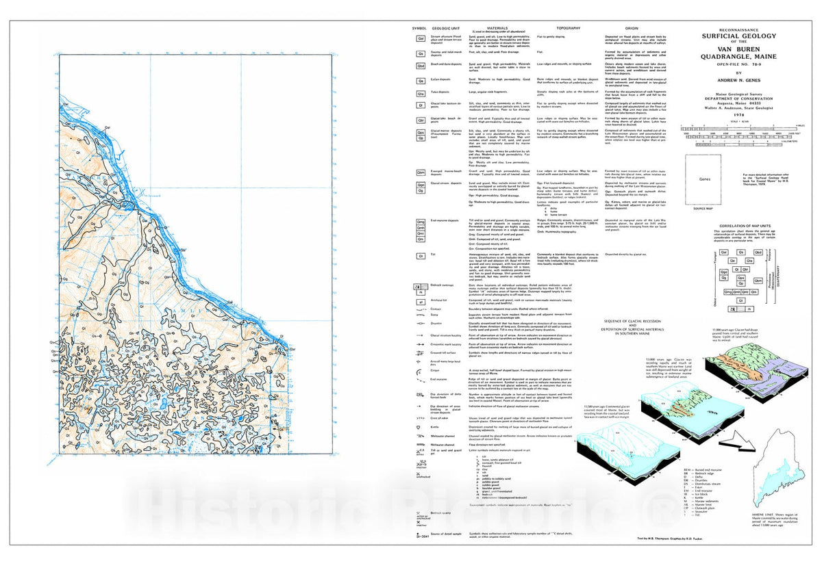 Map : Reconnaissance Surficial Geology of the Van Buren 15' Quadrangle, Maine, 1978 Cartography Wall Art :