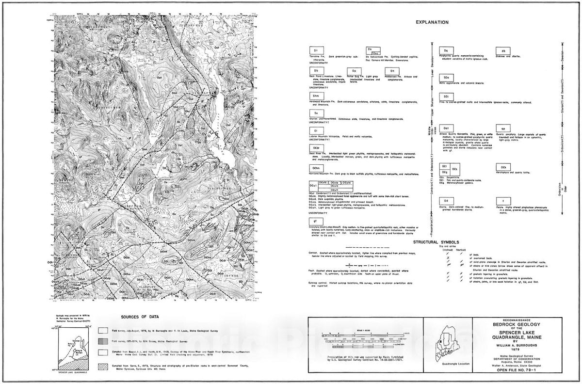Map : Geologic report to accompany the preliminary bedrock geologic map of the Spencer Lake 15' quadrangle, Maine, 1979 Cartography Wall Art :