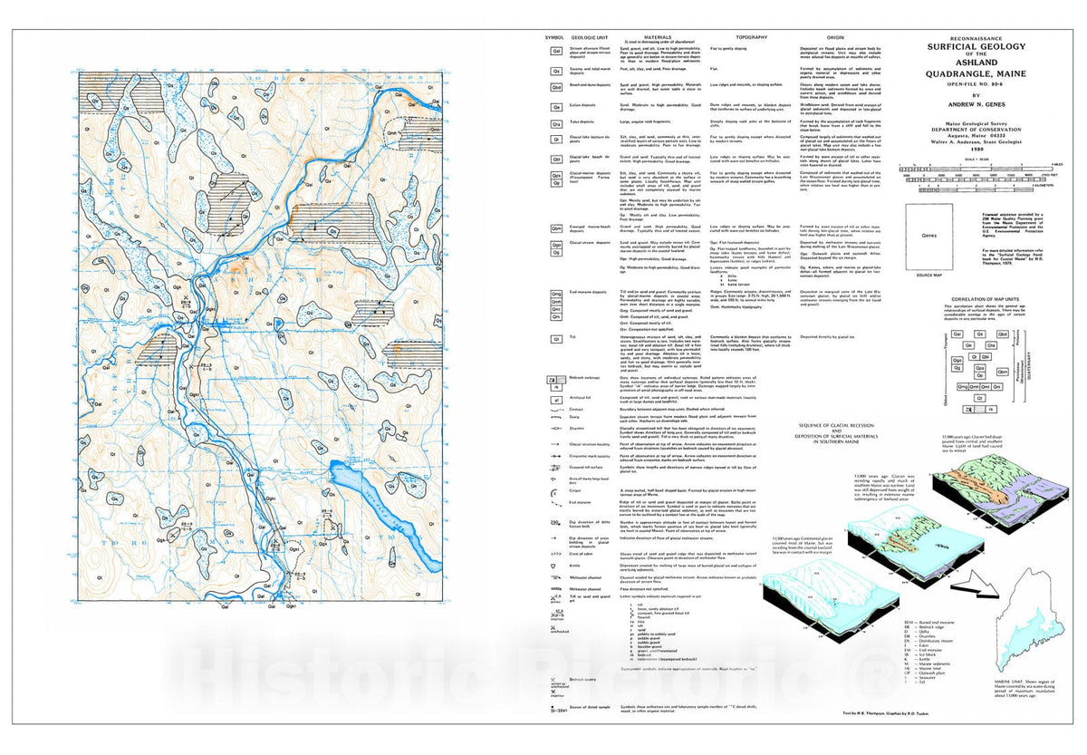 Map : Reconnaissance Surficial Geology of the Ashland 15' Quadrangle, Maine, 1980 Cartography Wall Art :