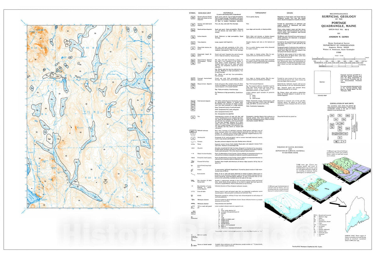 Map : Reconnaissance Surficial Geology of the Portage 15' Quadrangle, Maine, 1980 Cartography Wall Art :
