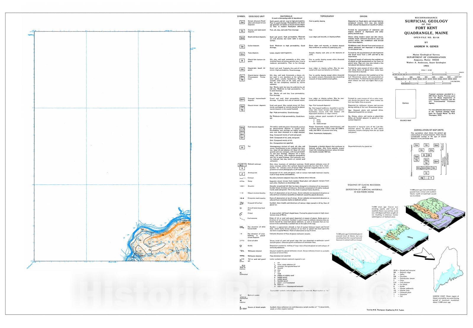 Map : Reconnaissance Surficial Geology of the Fort Kent 15' Quadrangle, Maine, 1981 Cartography Wall Art :