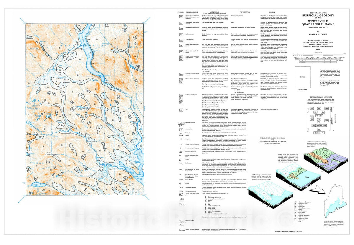 Map : Reconnaissance Surficial Geology of the Winterville 15' Quadrangle, Maine, 1981 Cartography Wall Art :