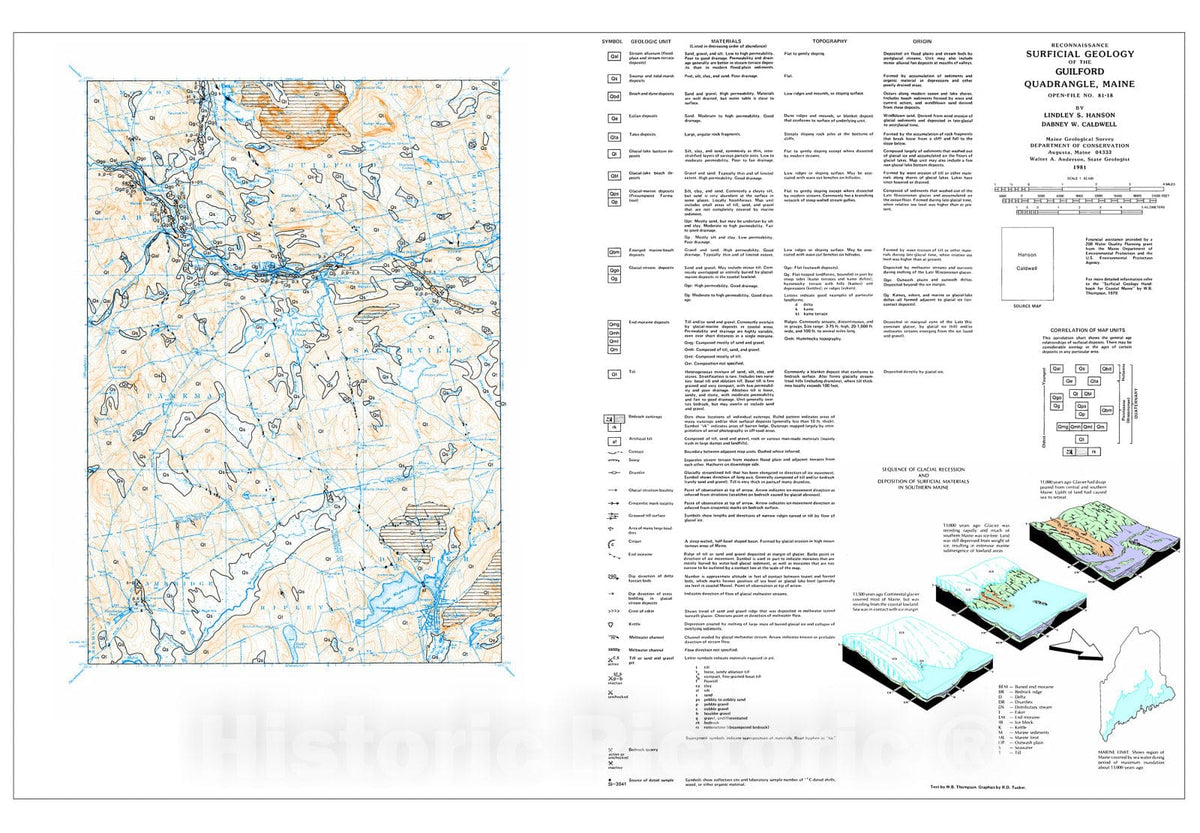 Map : Reconnaissance Surficial Geology of the Guilford 15' Quadrangle, Maine, 1981 Cartography Wall Art :