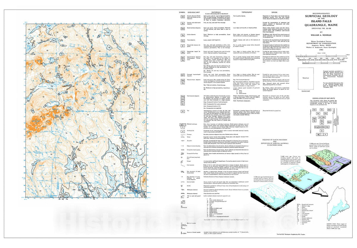Map : Reconnaissance Surficial Geology of the Island Falls 15' Quadrangle, Maine, 1981 Cartography Wall Art :
