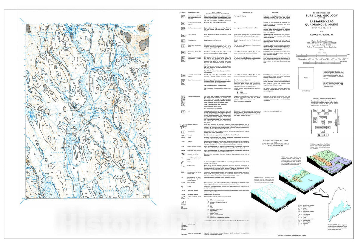 Map : Reconnaissance Surficial Geology of the Passadumkeag 15' Quadrangle, Maine, 1981 Cartography Wall Art :