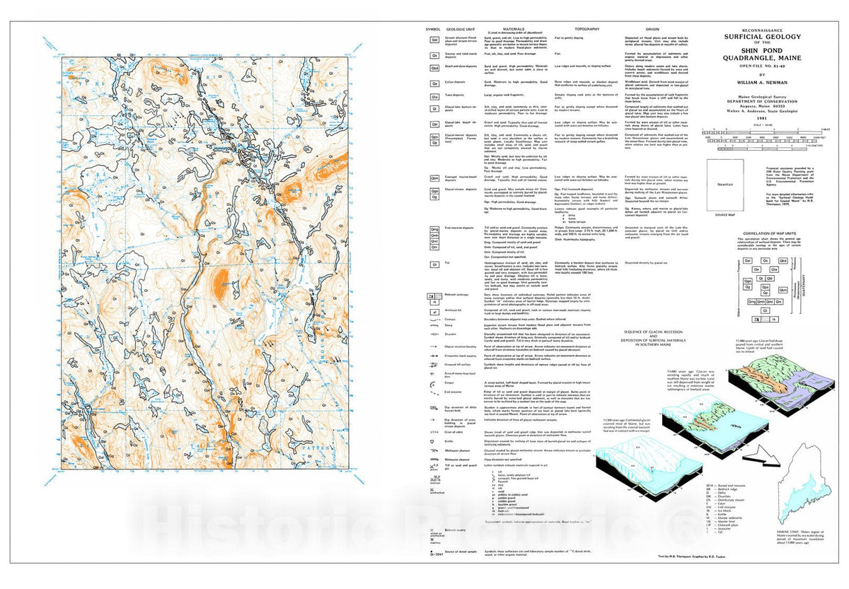 Map : Reconnaissance Surficial Geology of the Shin Pond 15' Quadrangle, Maine, 1981 Cartography Wall Art :