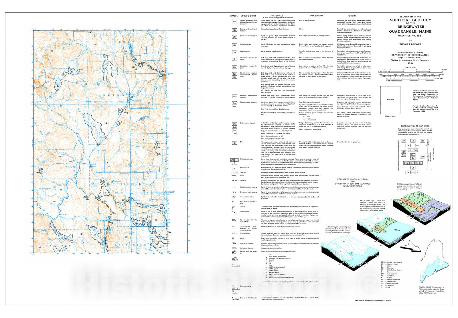Map : Reconnaissance Surficial Geology of the Bridgewater 15' Quadrangle, Maine, 1981 Cartography Wall Art :