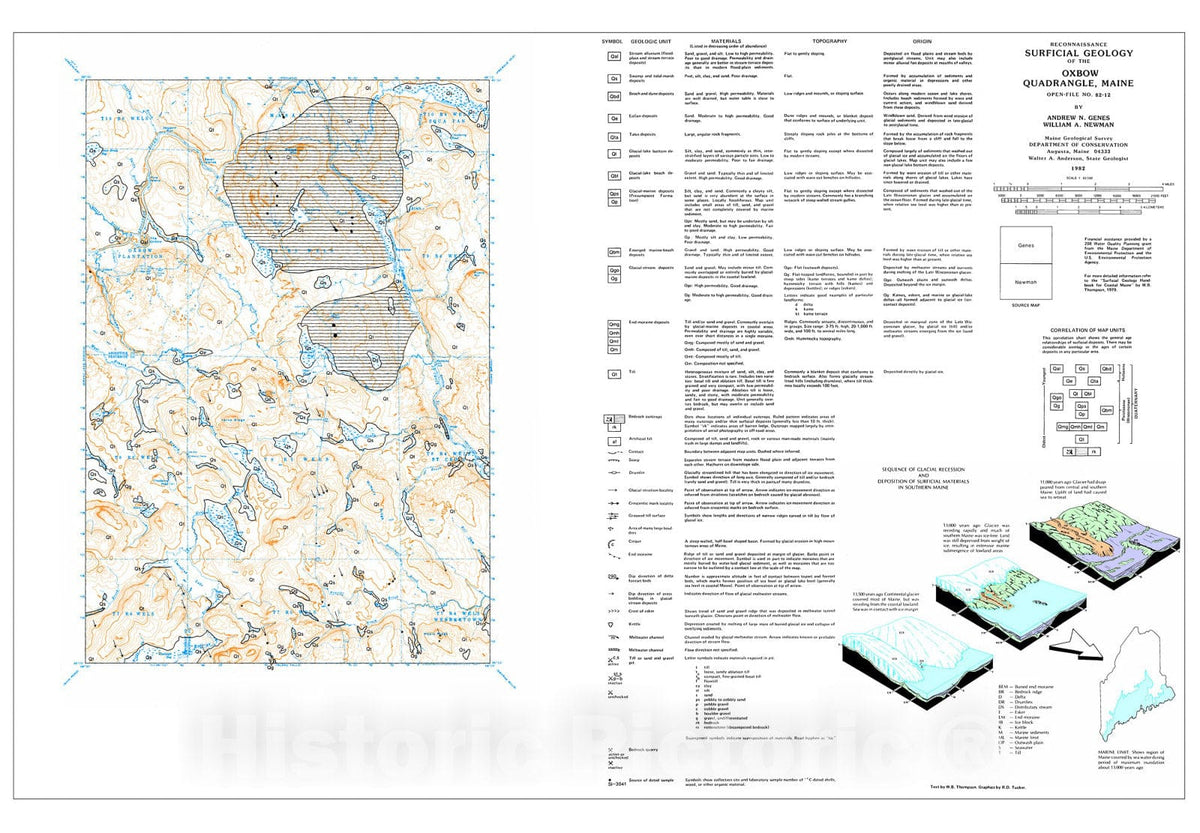 Map : Reconnaissance Surficial Geology of the Oxbow 15' Quadrangle, Maine, 1982 Cartography Wall Art :