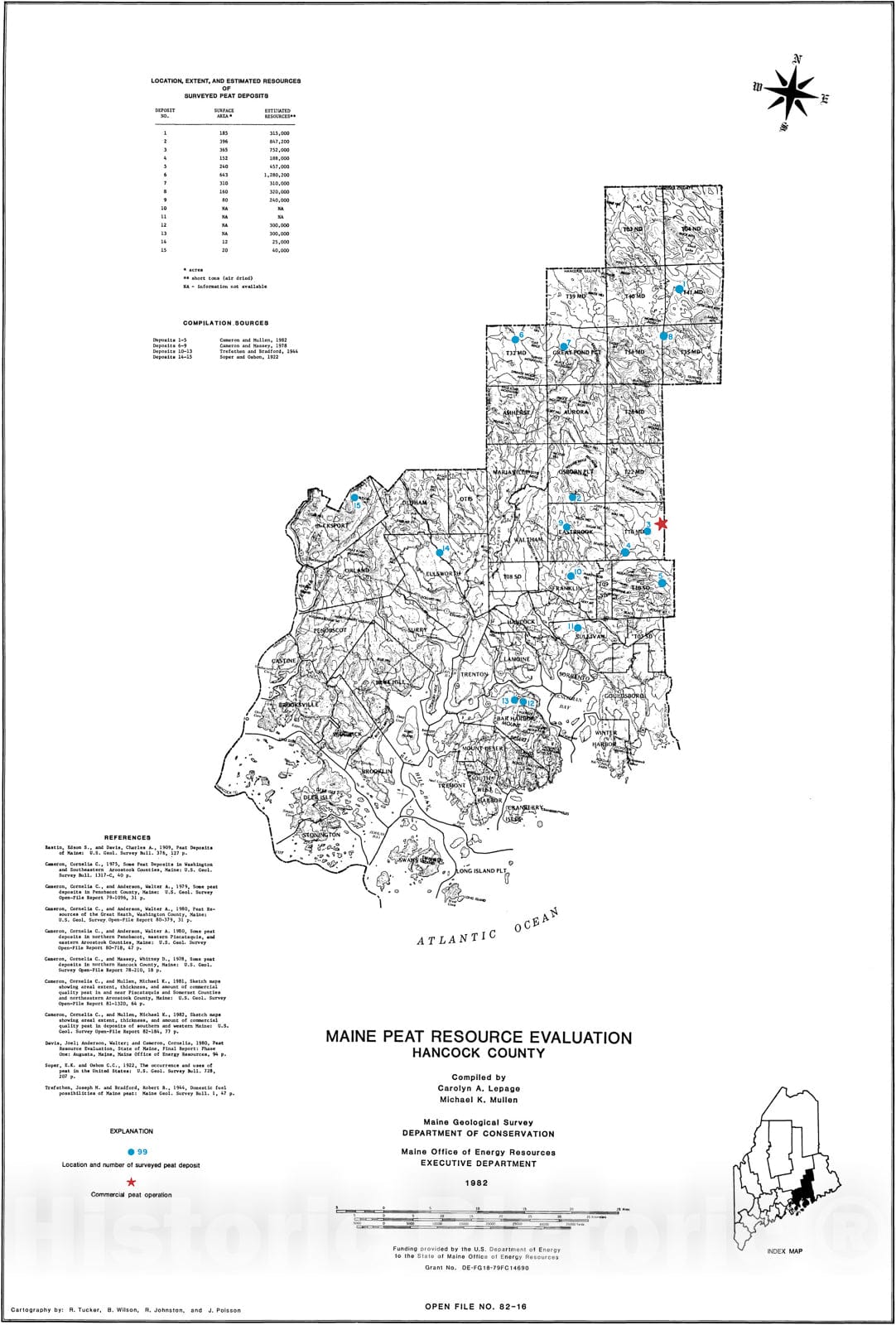 Map : Maine Peat Resource Evaluation - Hancock County, 1982 Cartography Wall Art :