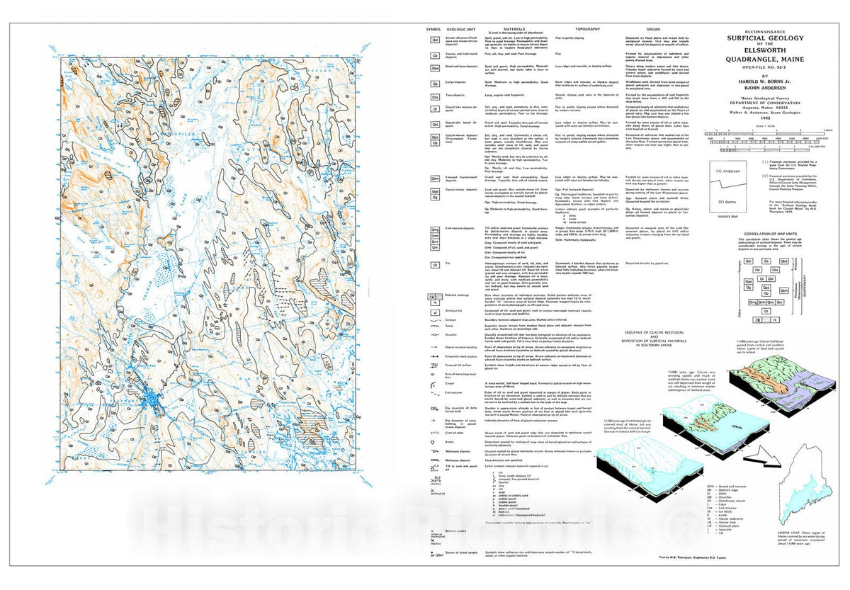Map : Reconnaissance Surficial Geology of the Ellsworth 15' Quadrangle, Maine, 1982 Cartography Wall Art :