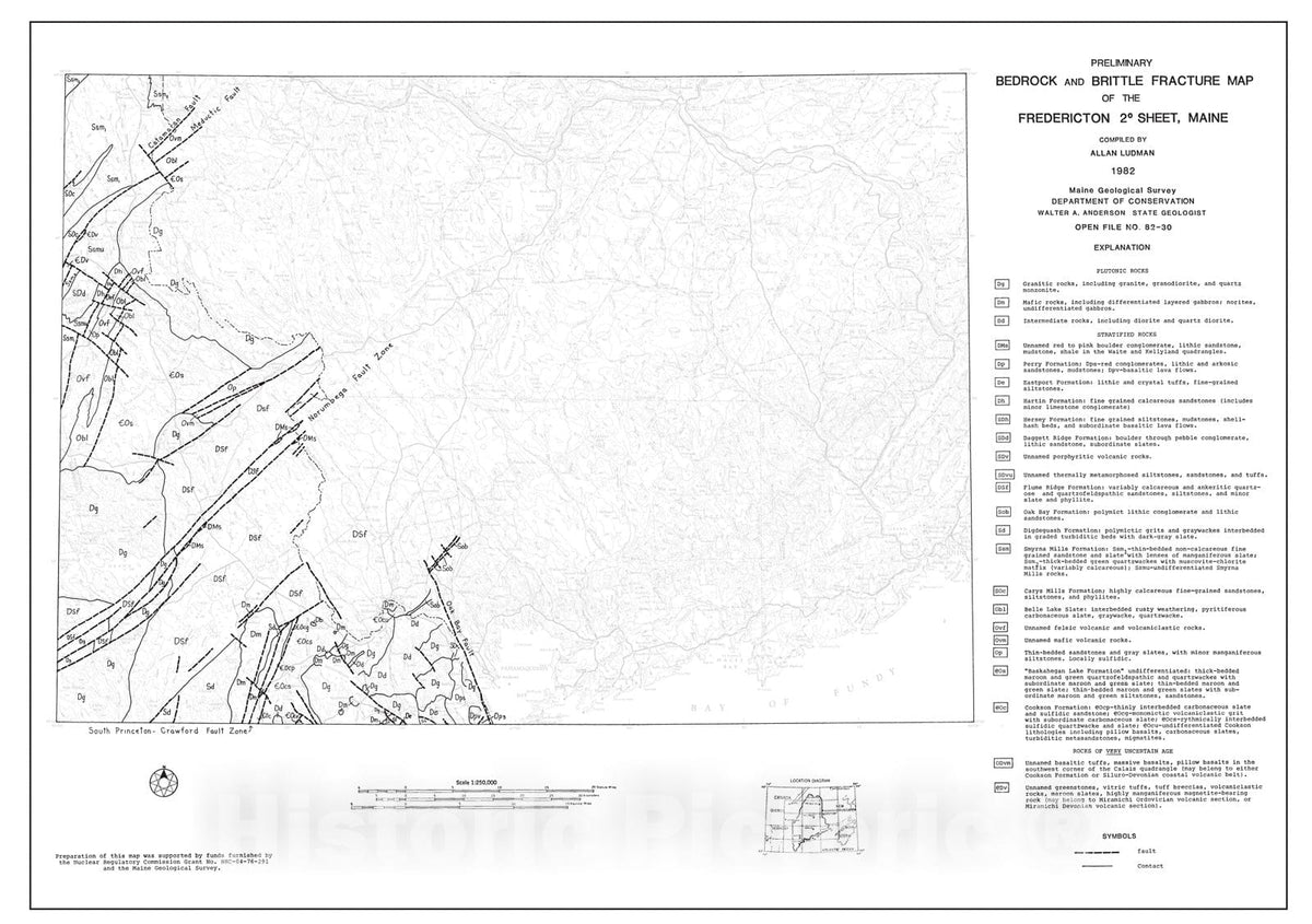 Map : Bedrock Geology of the Fredericton two Degree Quadrangle, Maine, 198two Cartography Wall Art :