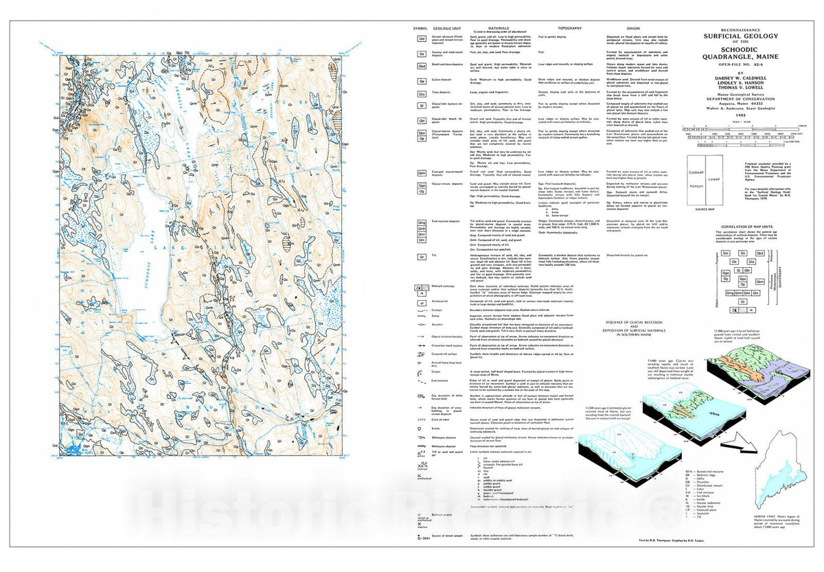 Map : Reconnaissance Surficial Geology of the Schoodic 15' Quadrangle, Maine, 1982 Cartography Wall Art :