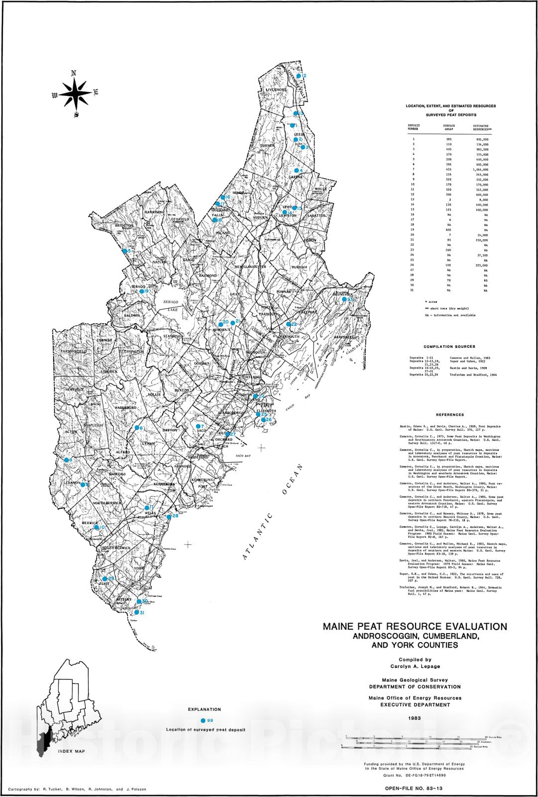 Map : Maine Peat Resource Evaluation - Androscoggin, Cumberland, and York Counties, 1983 Cartography Wall Art :