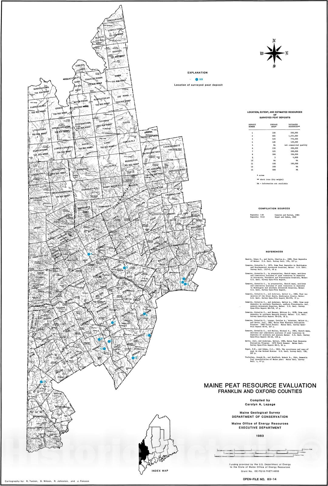 Map : Maine Peat Resource Evaluation - Franklin and Oxford Counties, 1983 Cartography Wall Art :