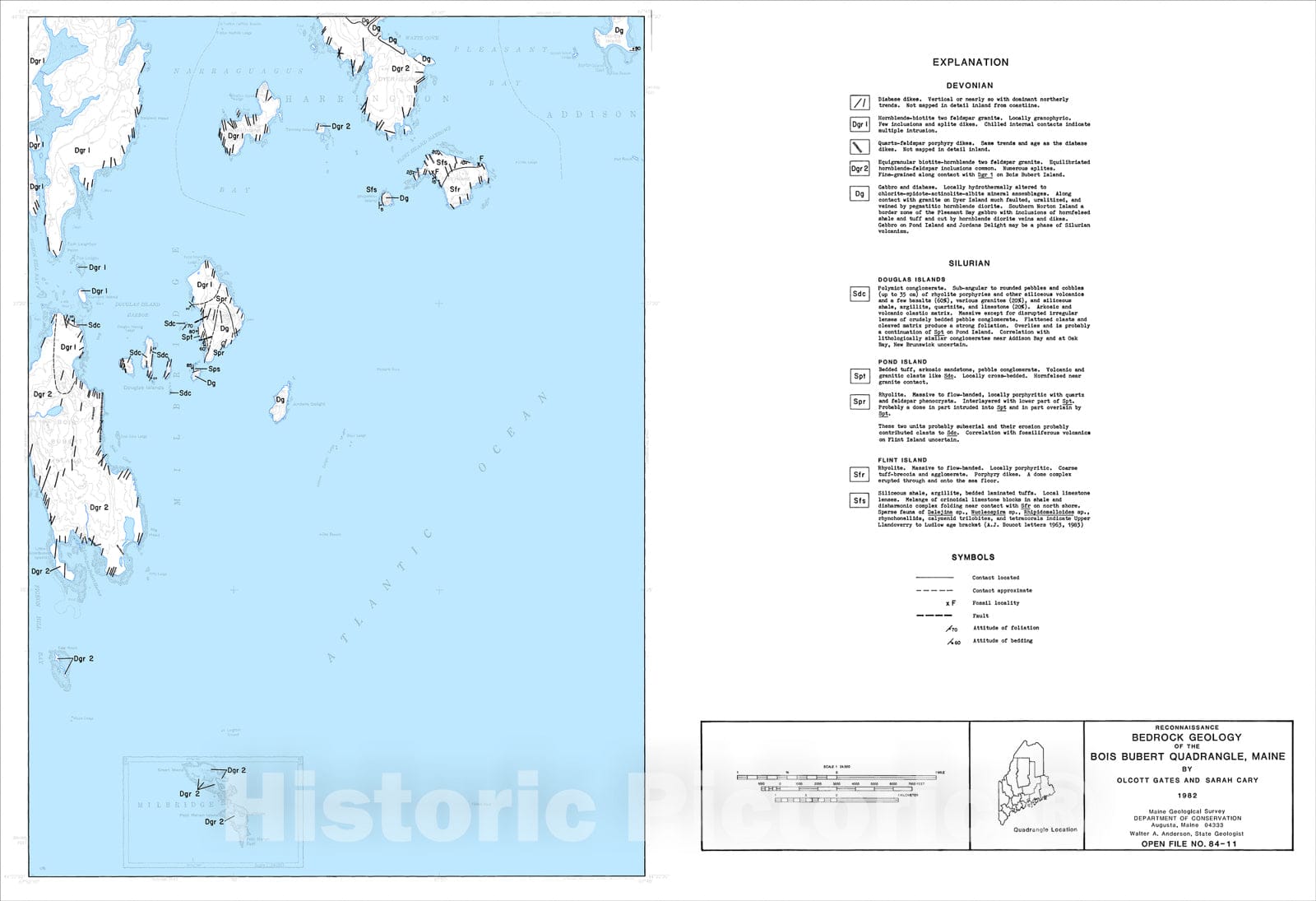 Map : Bedrock Geology of the Bois Bubert Quadrangle, Maine, 1984 Cartography Wall Art :