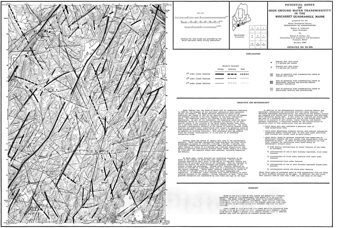 Map : Potential Zones of High Ground Water Transmissivity in the Wiscasset Quadrangle, Maine, 1985 Cartography Wall Art :
