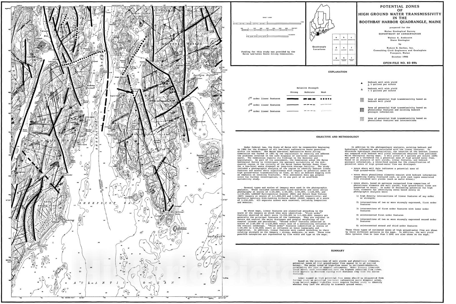Map : Potential Zones of High Ground Water Transmissivity in the Boothbay Harbor Quadrangle, Maine, 1985 Cartography Wall Art :