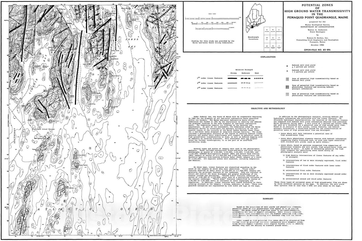 Map : Potential Zones of High Ground Water Transmissivity in the Pemaquid Point Quadrangle, Maine, 1985 Cartography Wall Art :