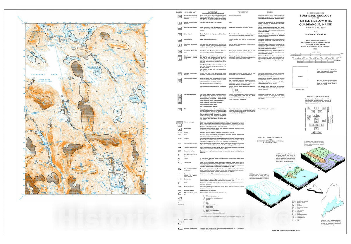 Map : Reconnaissance Surficial Geology of the Little Bigelow Mountain 15' Quadrangle, Maine, 1986 Cartography Wall Art :