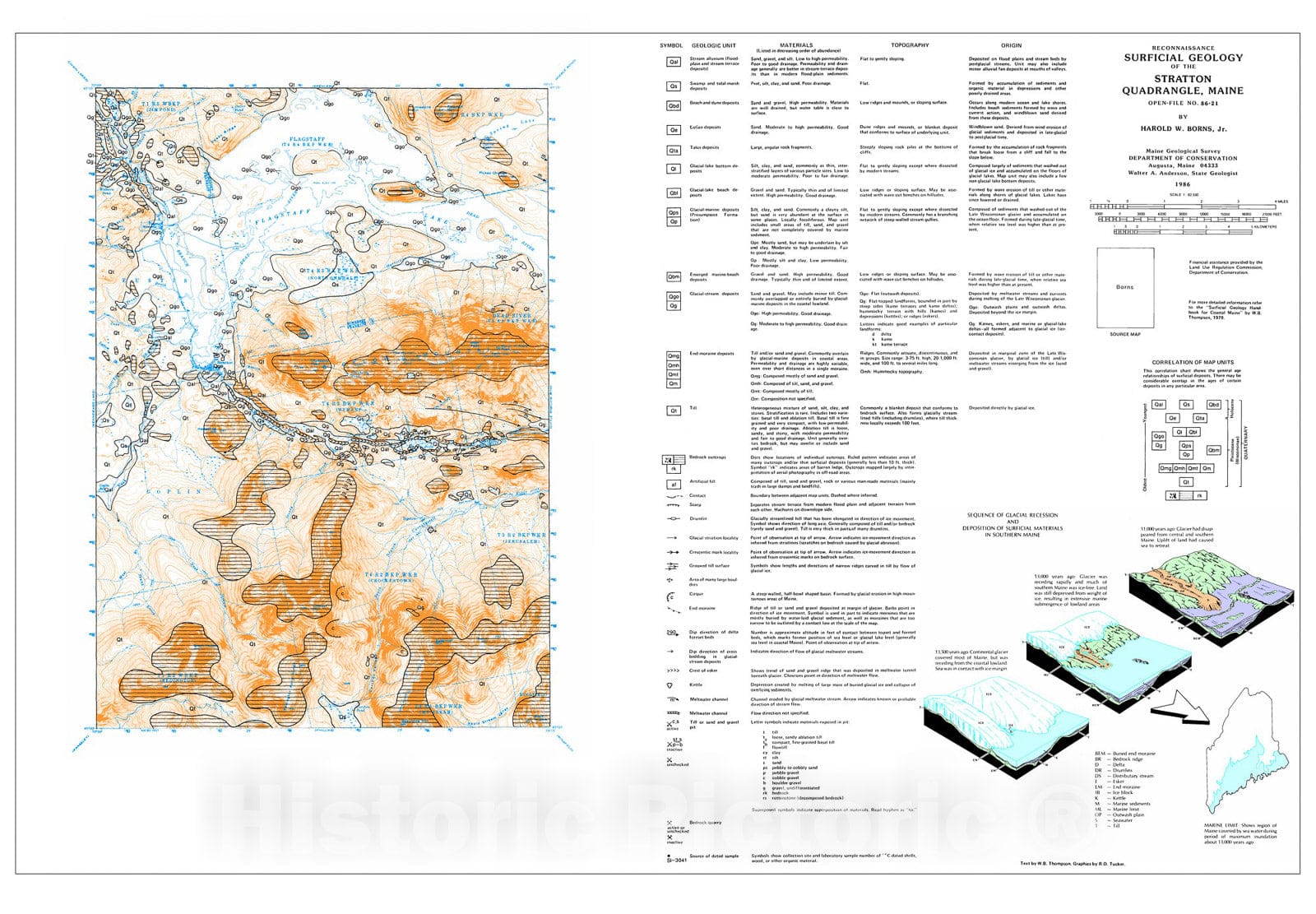 Map : Reconnaissance Surficial Geology of the Stratton 15' Quadrangle, Maine, 1986 Cartography Wall Art :