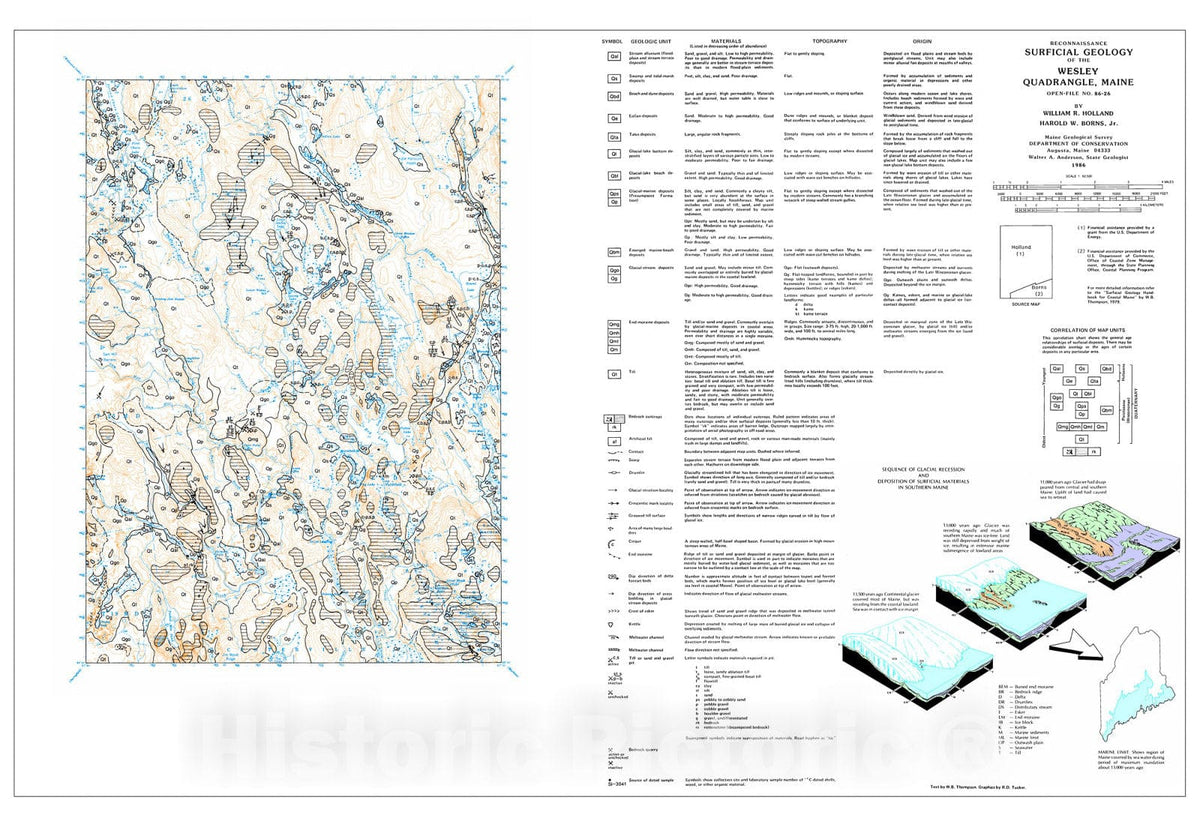 Map : Reconnaissance Surficial Geology of the Wesley 15' Quadrangle, Maine, 1986 Cartography Wall Art :