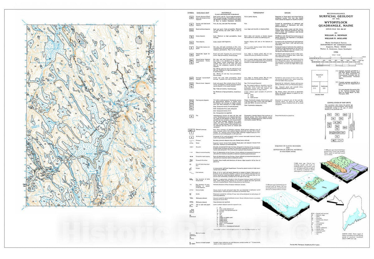Map : Reconnaissance Surficial Geology of the Wytopitlock 15' Quadrangle, Maine, 1986 Cartography Wall Art :