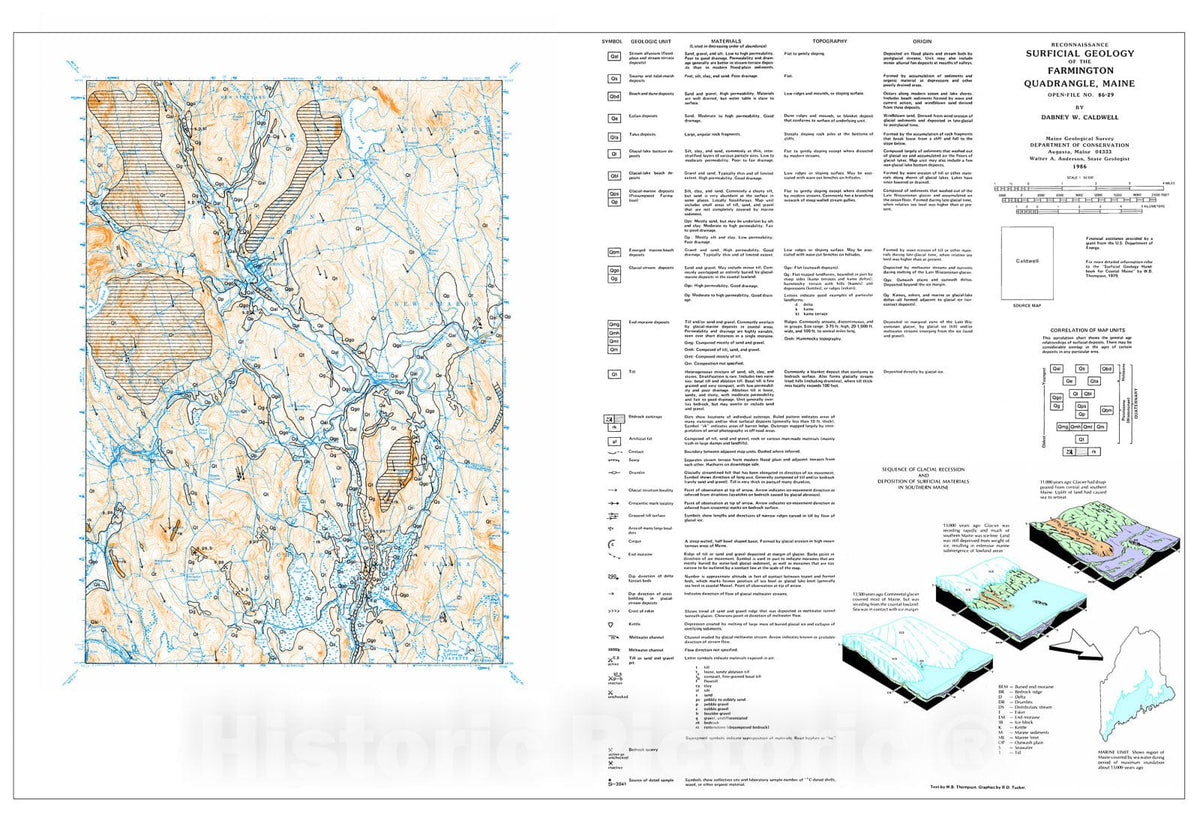 Map : Reconnaissance Surficial Geology of the Farmington 15' Quadrangle, Maine, 1986 Cartography Wall Art :