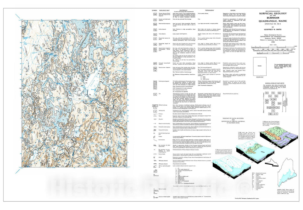 Map : Reconnaissance Surficial Geology of the Burnham 15' Quadrangle, Maine, 1986 Cartography Wall Art :
