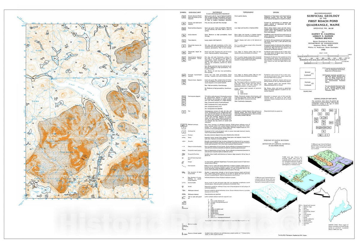 Map : Reconnaissance Surficial Geology of the First Roach Pond 15' Quadrangle, Maine, 1986 Cartography Wall Art :