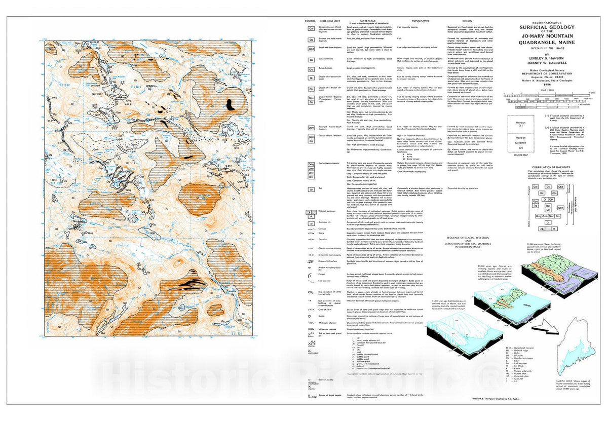 Map : Reconnaissance Surficial Geology of the Jo-Mary Mountain 15' Quadrangle, Maine, 1986 Cartography Wall Art :