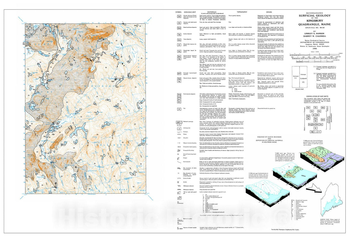 Map : Reconnaissance Surficial Geology of the Kingsbury 15' Quadrangle, Maine, 1986 Cartography Wall Art :