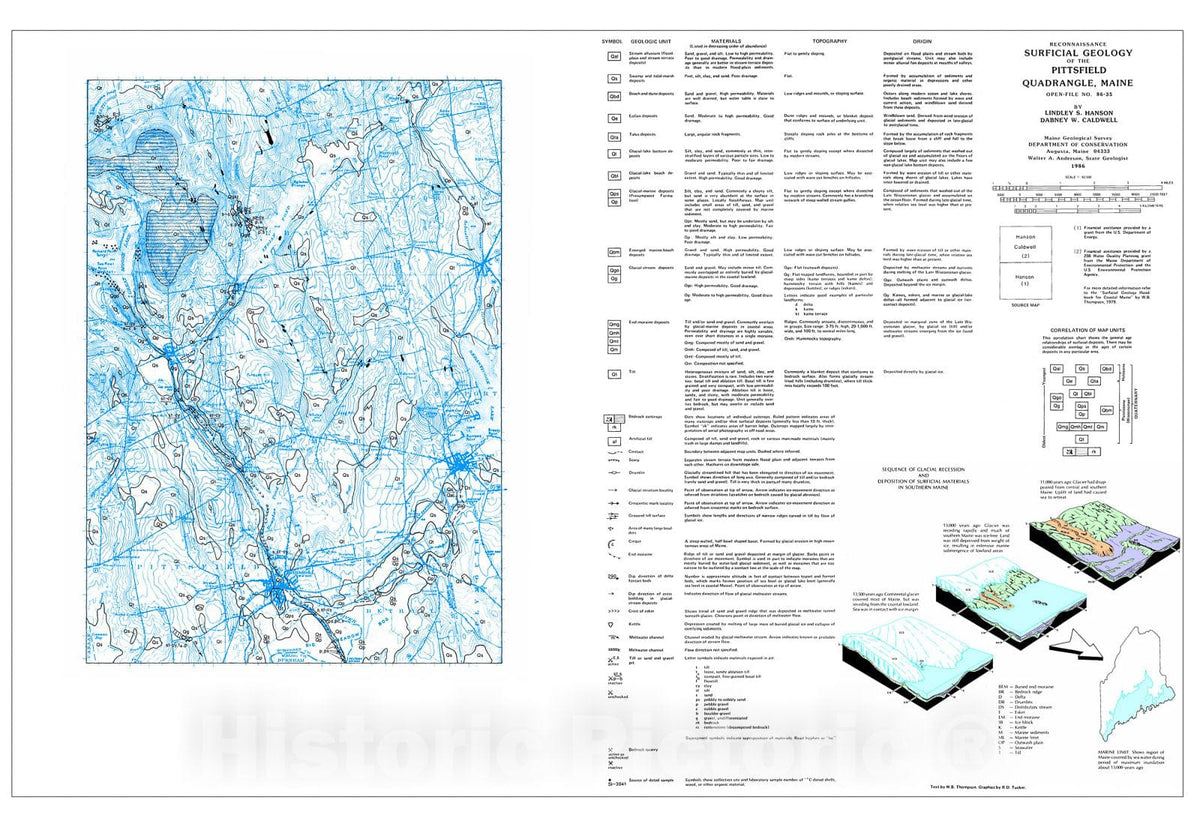 Map : Reconnaissance Surficial Geology of the Pittsfield 15' Quadrangle, Maine, 1986 Cartography Wall Art :