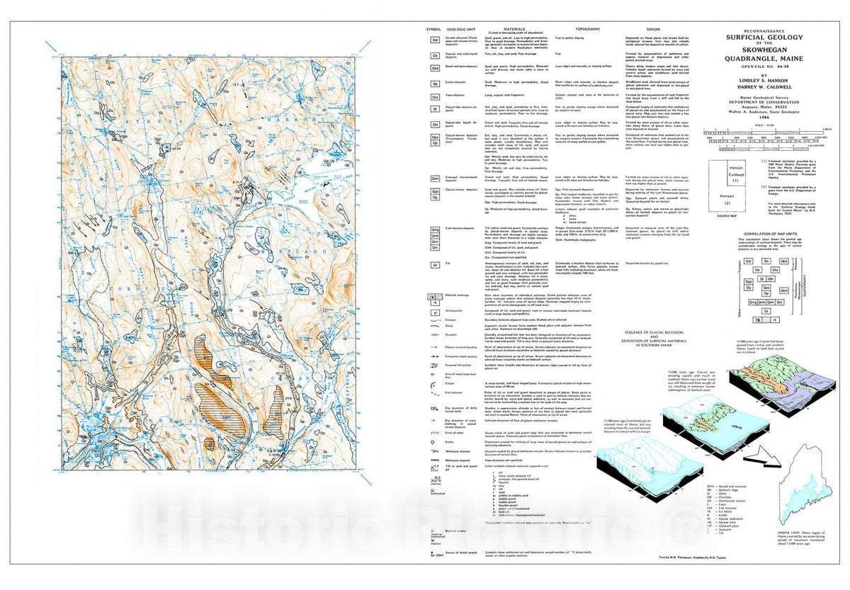 Map : Reconnaissance Surficial Geology of the Skowhegan 15' Quadrangle, Maine, 1986 Cartography Wall Art :