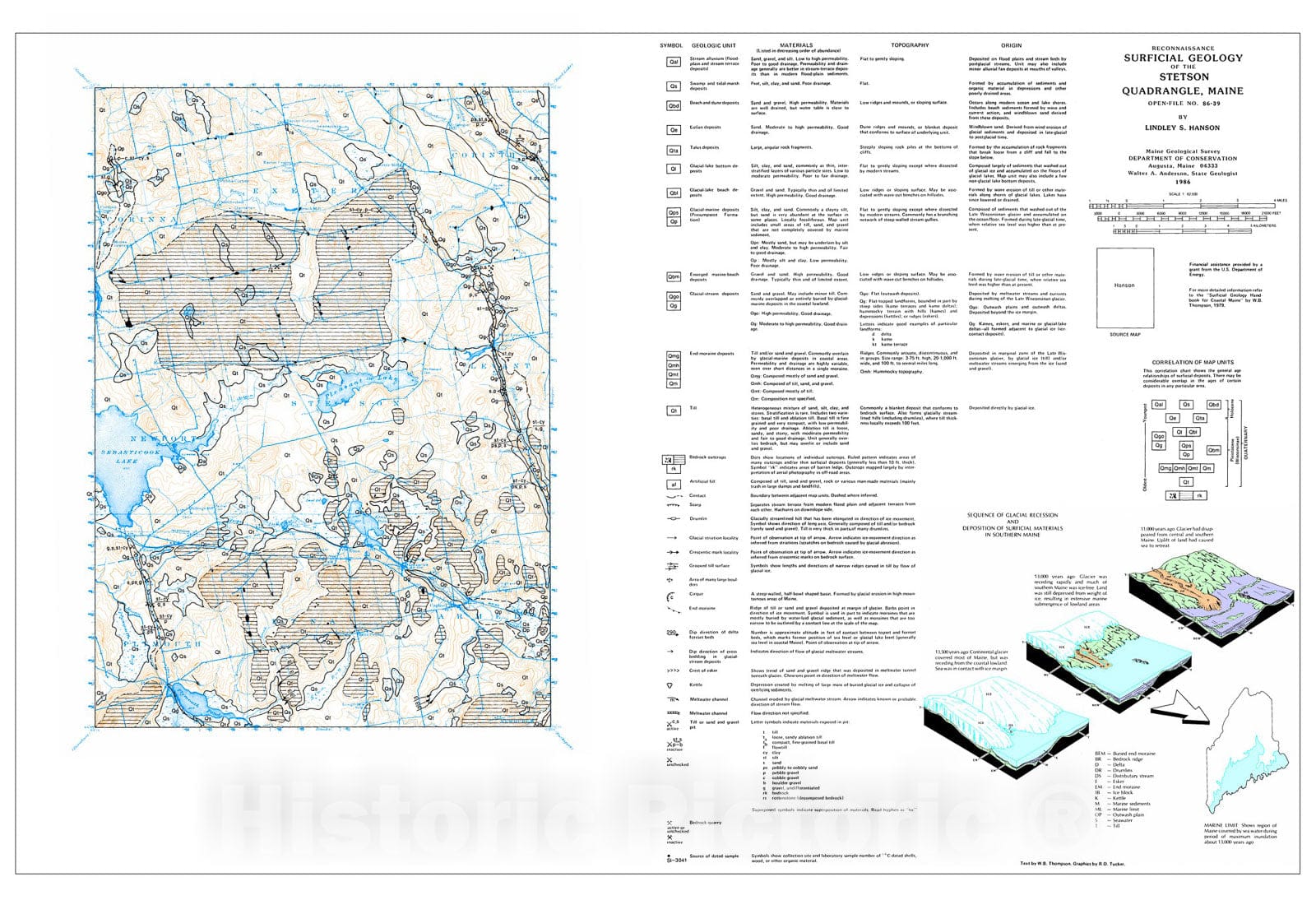 Map : Reconnaissance Surficial Geology of the Stetson 15' Quadrangle, Maine, 1986 Cartography Wall Art :